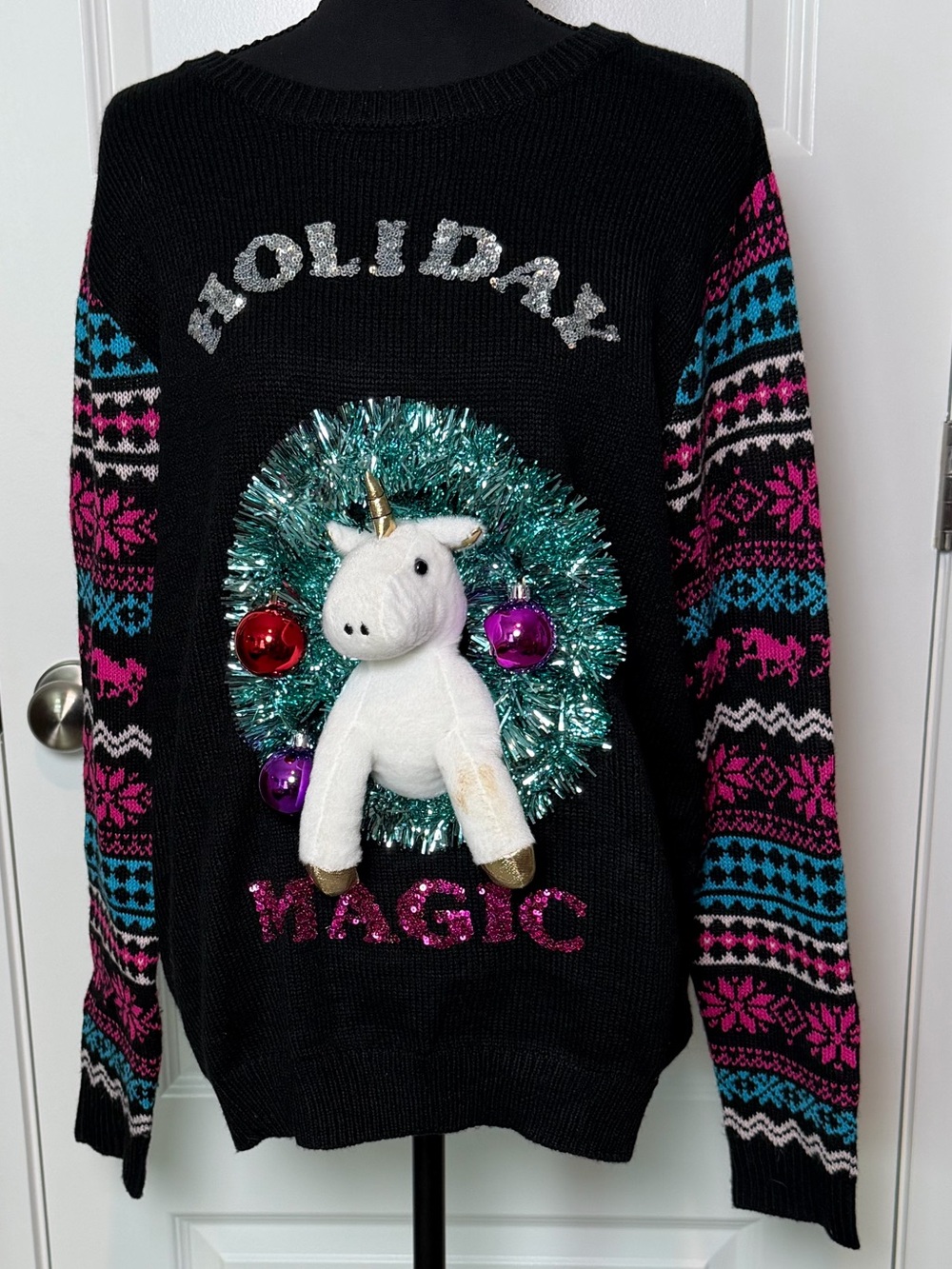Ugly Christmas Sweater Holiday Magic Unicorn 3D Sweater XL (15–17)